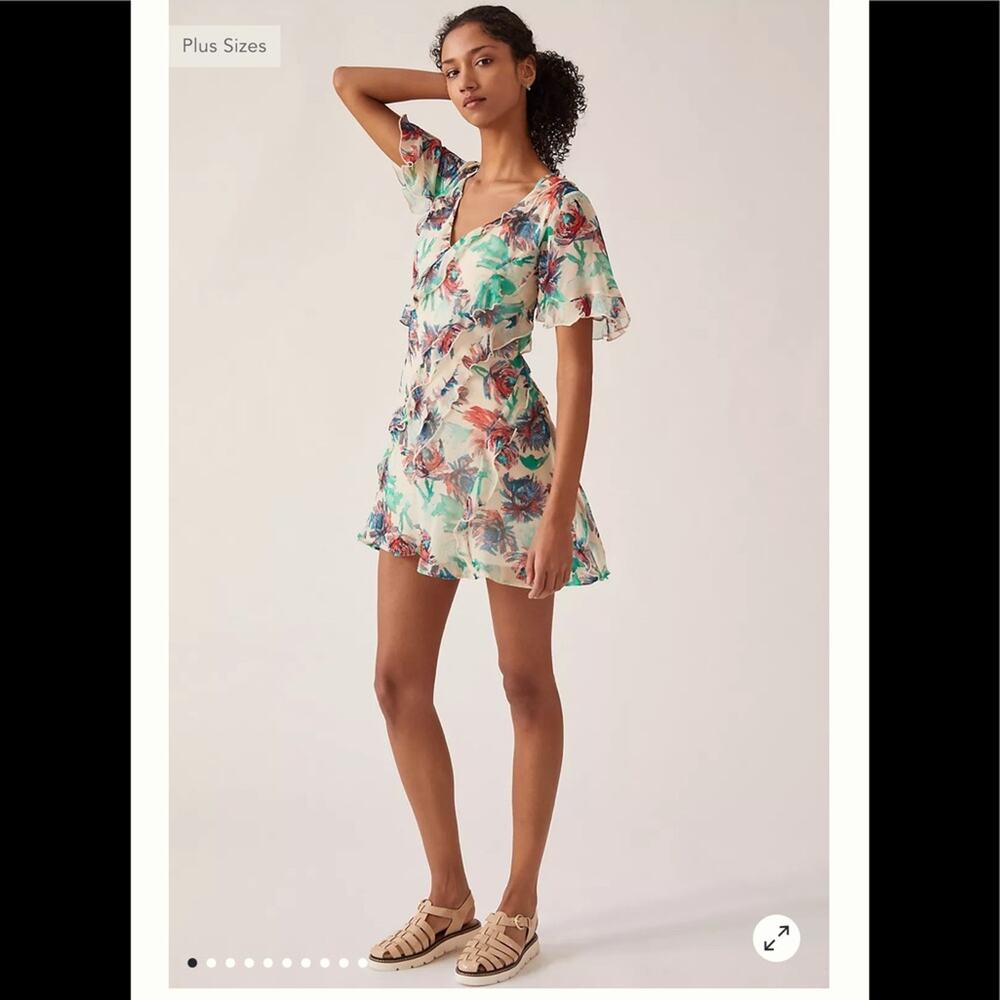 Anthropologie Soft Floral Romantic Ruffle Boho Fairy Coquette Mini Dress NWT XS